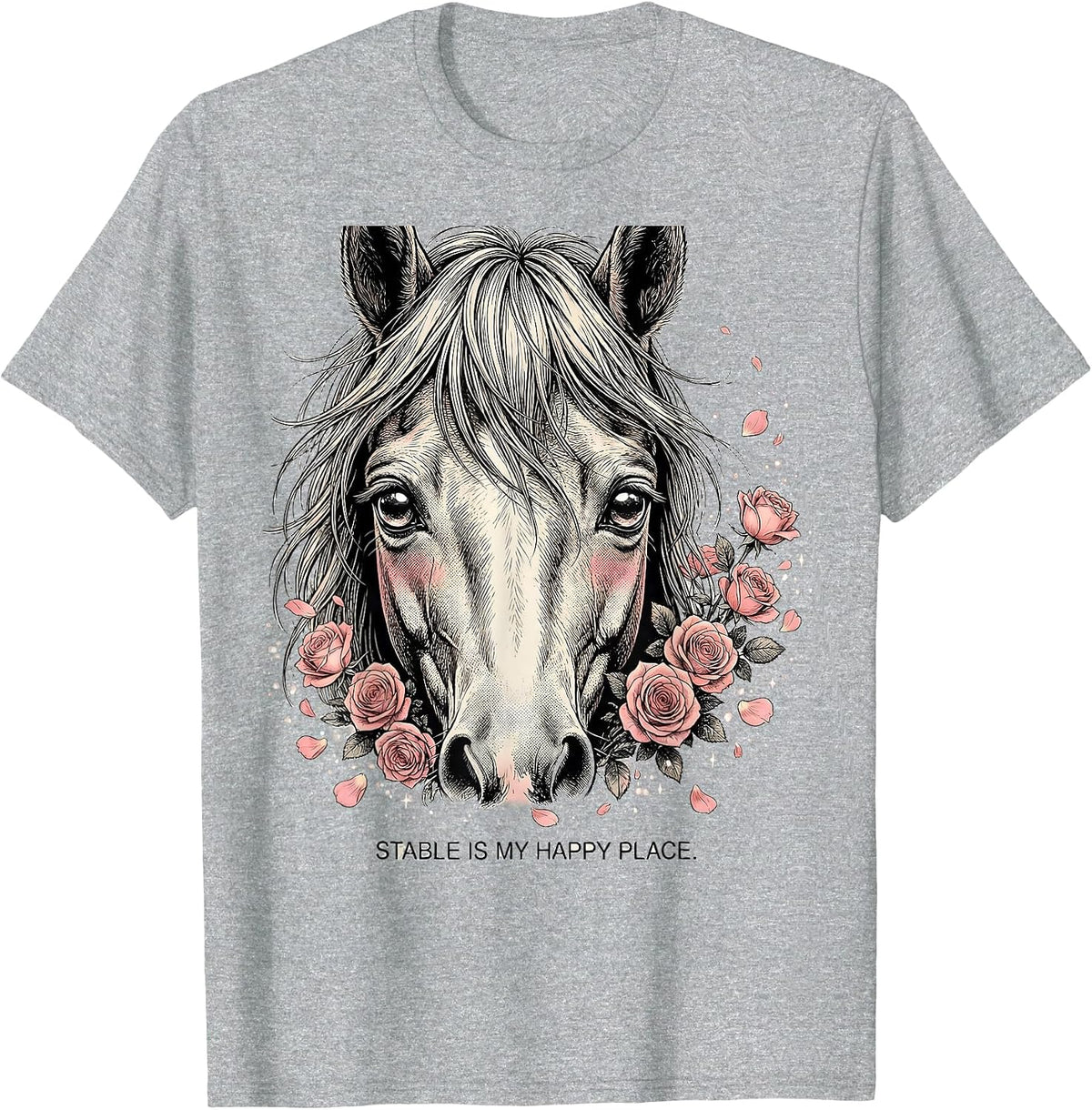 Men's Stable Is My Happy Place Horse Lover Design T-Shirt - Heather Grey