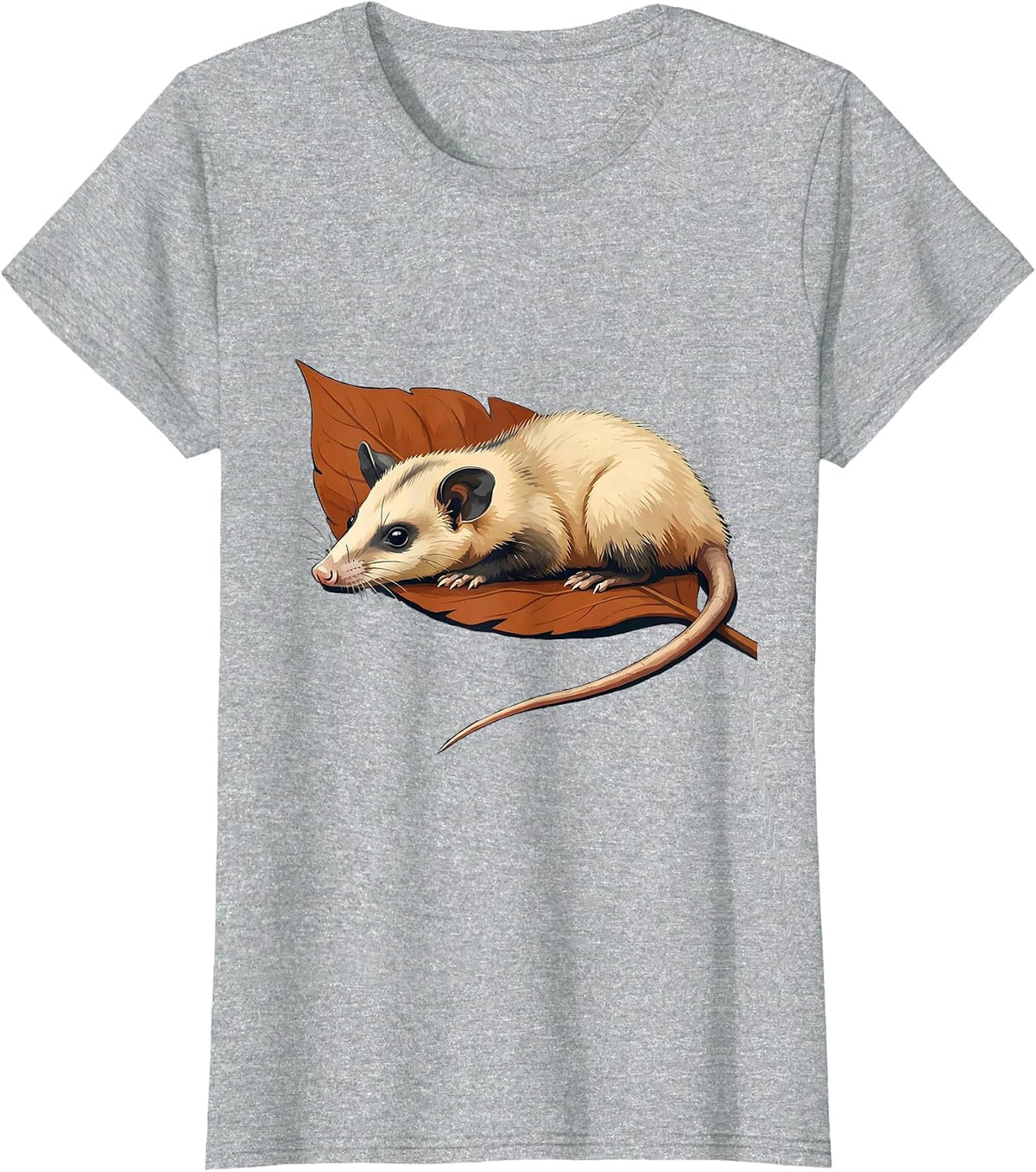 Flat Opossum Under Leaf Funny Animal Meme T-Shirt - Heather Grey