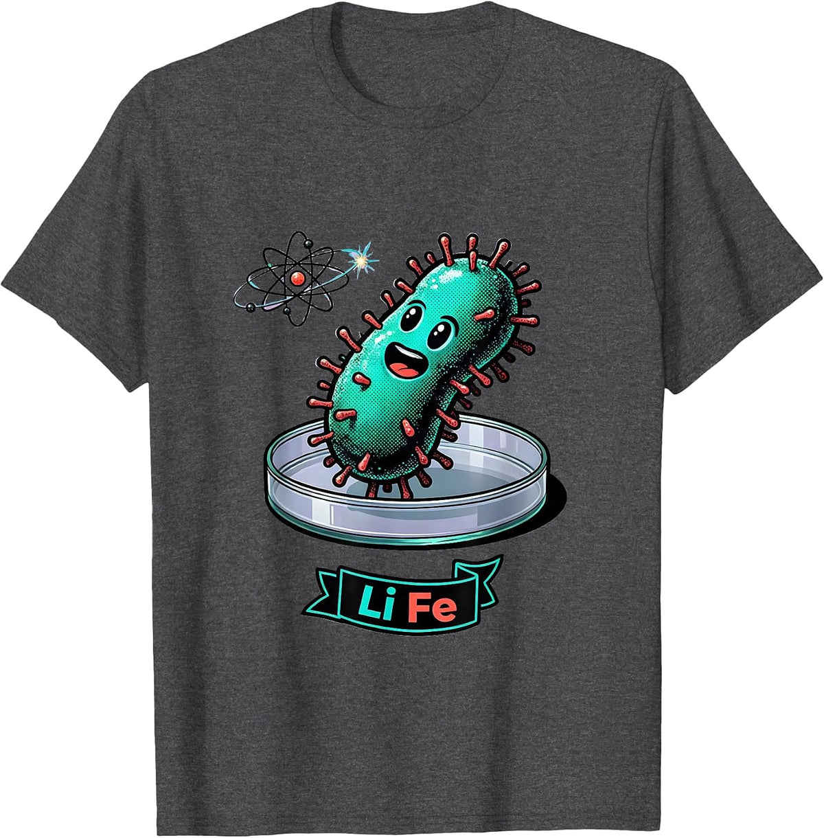 Li Fe Rounded Cartoon Microbe Science Humor Chemistry Nerd T-Shirt - Dark Heather Grey