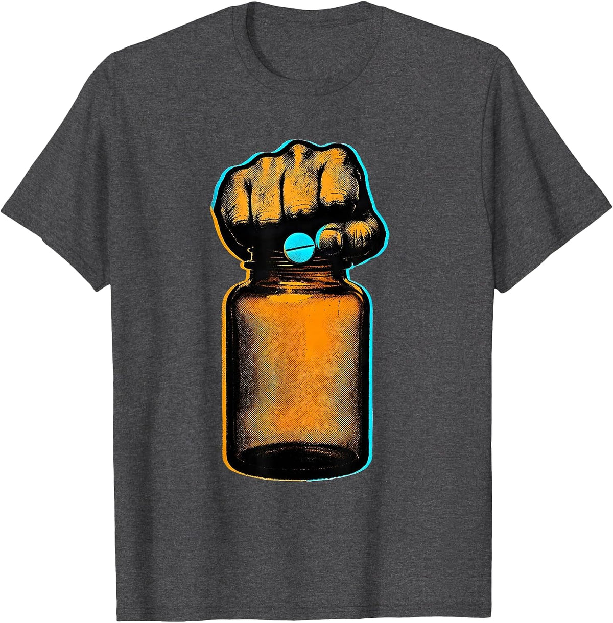 Men's Pill Bottle Fist Pharmacy Tech Humor T-Shirt - Dark Heather Grey