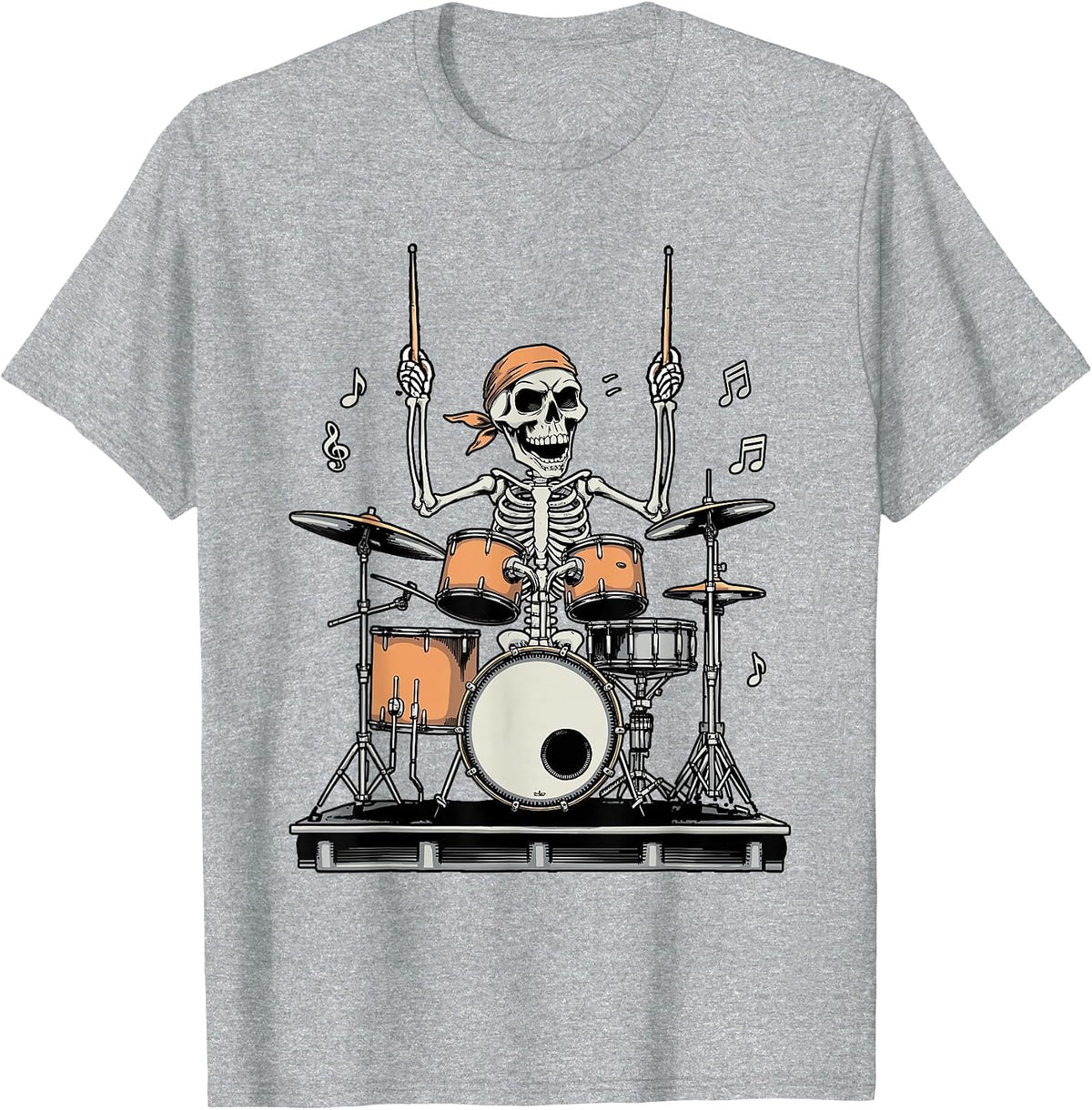 Drum Bandana Skeleton Drumming Music Instrument Drummer T-Shirt - Heather Grey