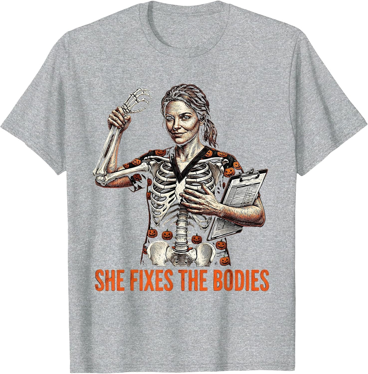Men's Halloween Couples Physical Therapist Hers Design T-Shirt - Heather Grey
