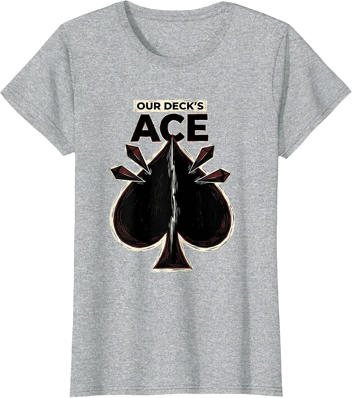 Women's Our Deck's Ace Linocut Poker Couple Halloween Costume T-Shirt - Heather Grey