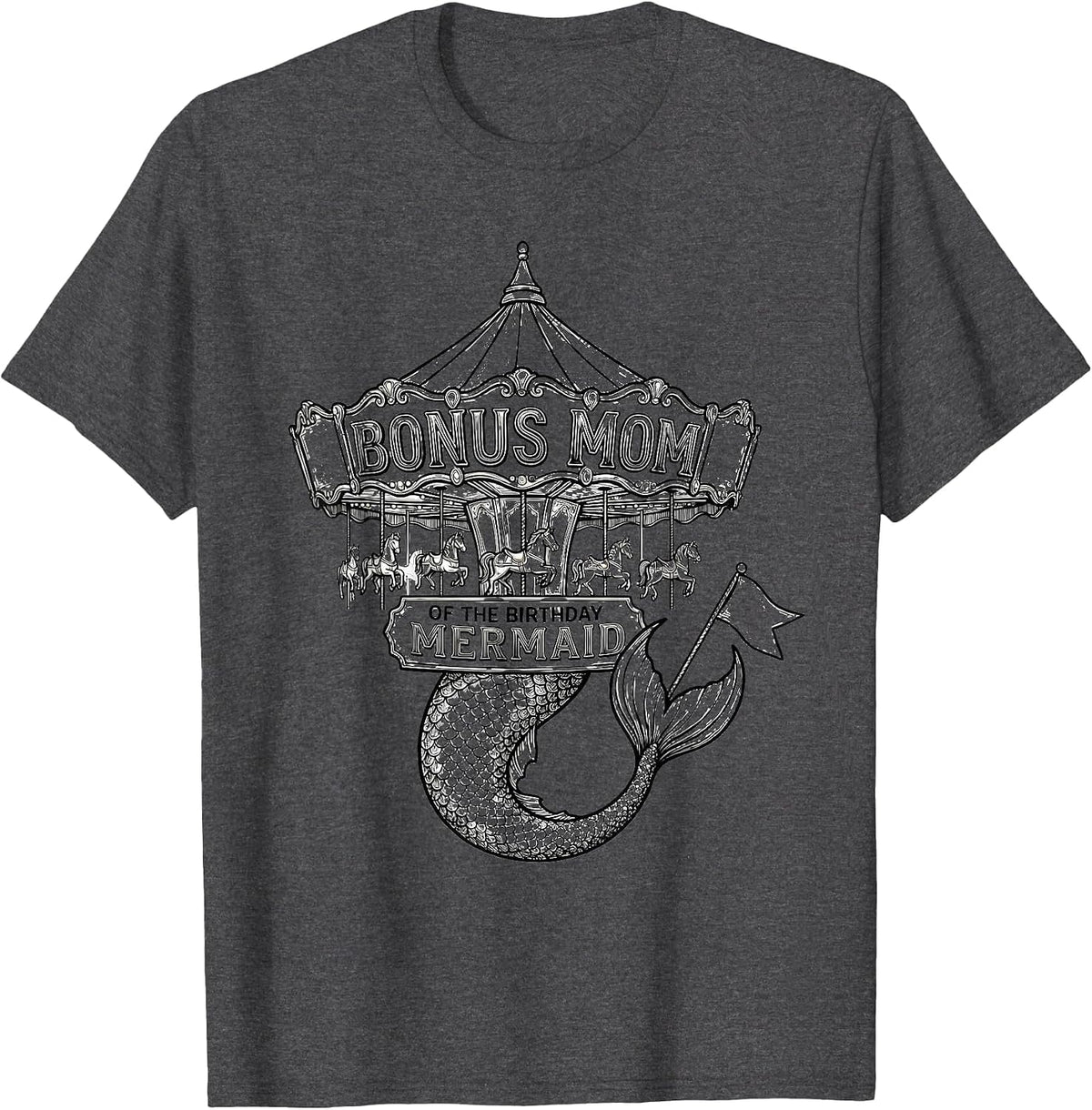 Men's Bonus Mom Of The Birthday Mermaid Family Matching Party T-Shirt - Dark Heather Grey