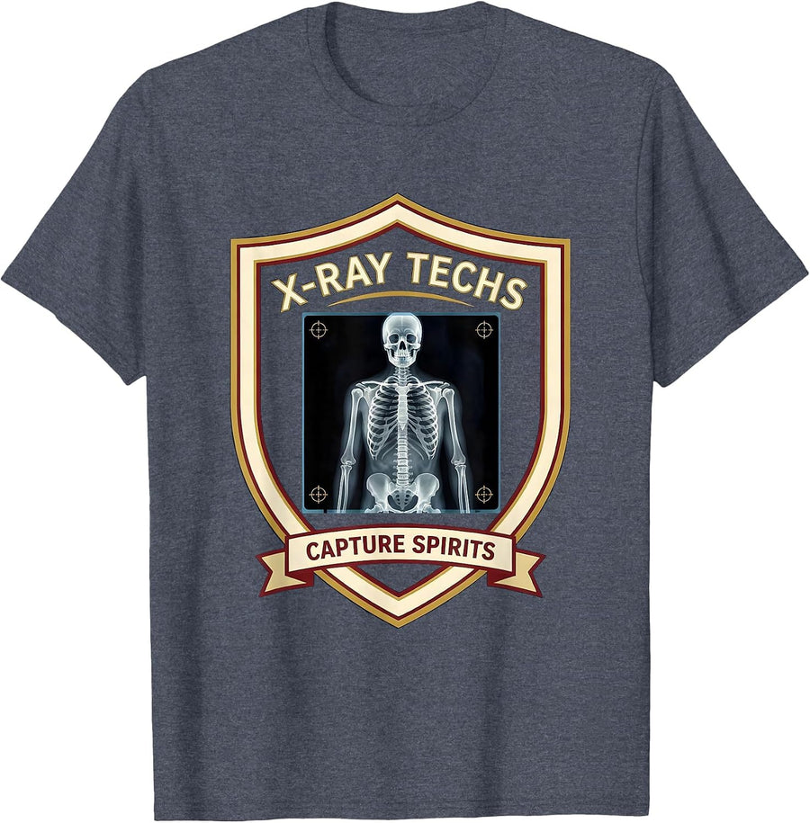 X-Ray Techs Capture Spirits Funny Radiology Tech Halloween T-Shirt - Heather Blue