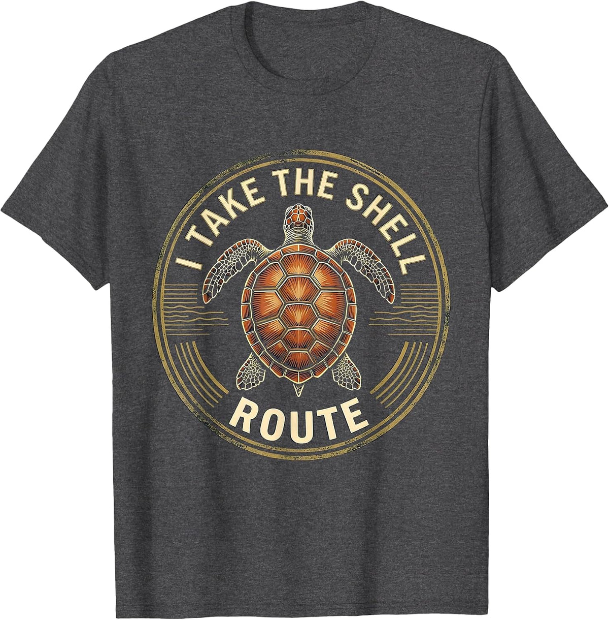 Men's I Take The Shell Route Vintage Sea Turtle Lover Humor Gift T-Shirt - Dark Heather Grey