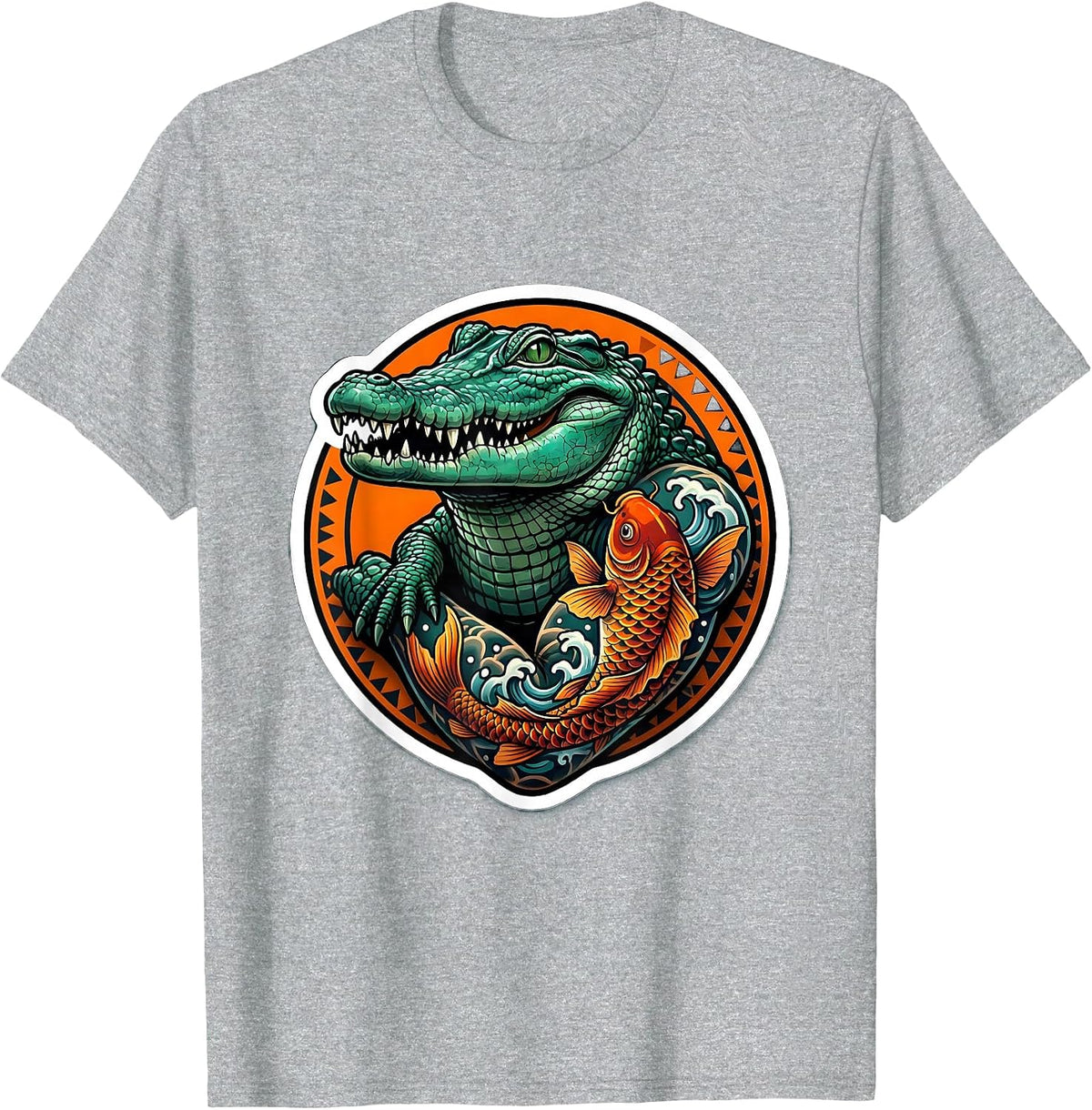 Men's Gator with Koi Fish Tattoo Sleeve Illustration T-Shirt - Heather Grey