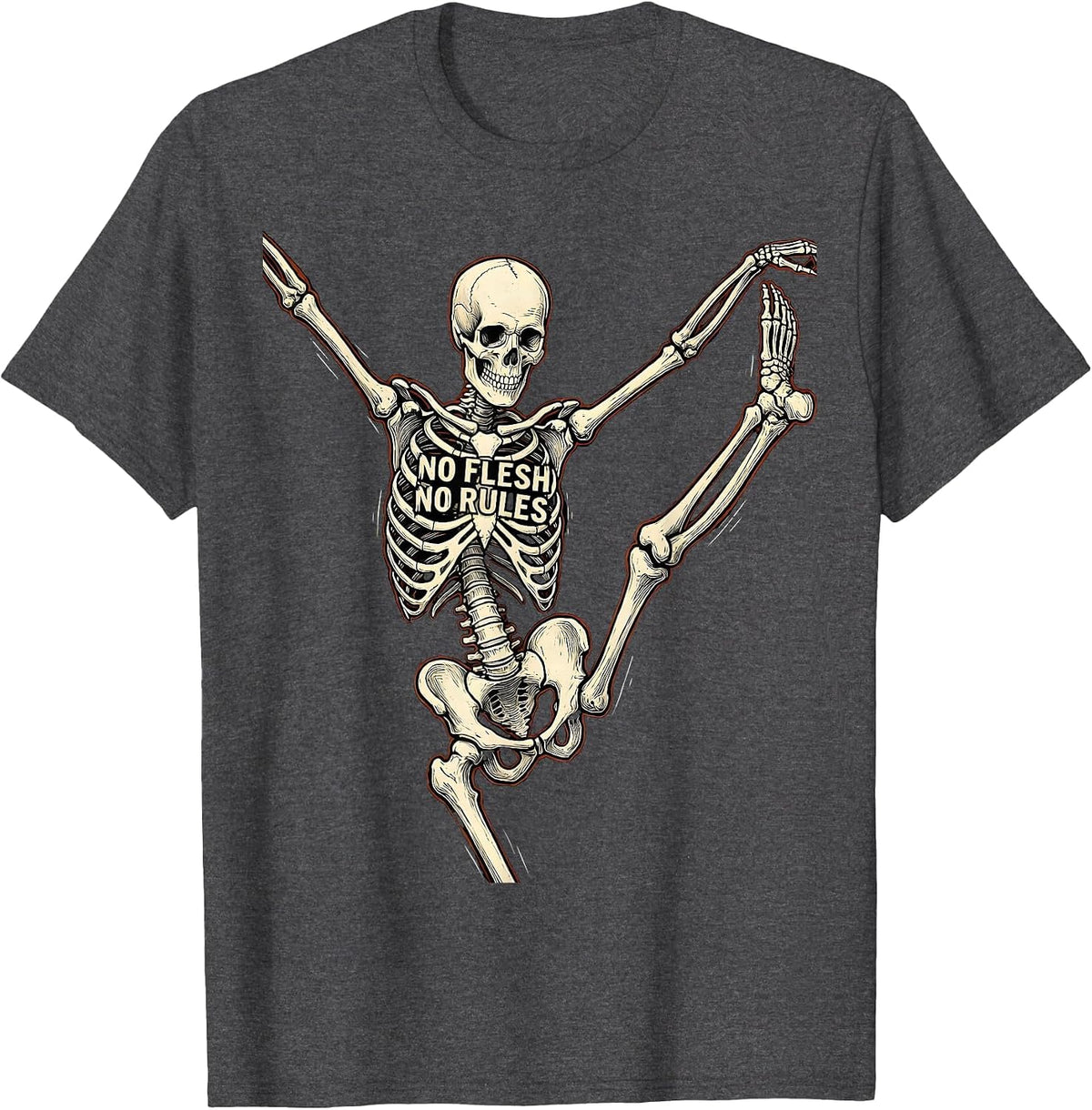 Men's Dancing Skeleton No Flesh No Rules Graphic Design T-Shirt - Dark Heather Grey