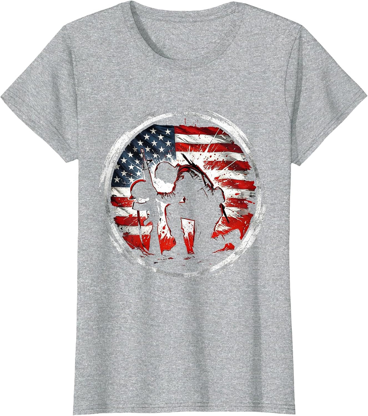 Soldier Kneeling Battlefield Cross Memorial Graphic T-Shirt - Heather Grey