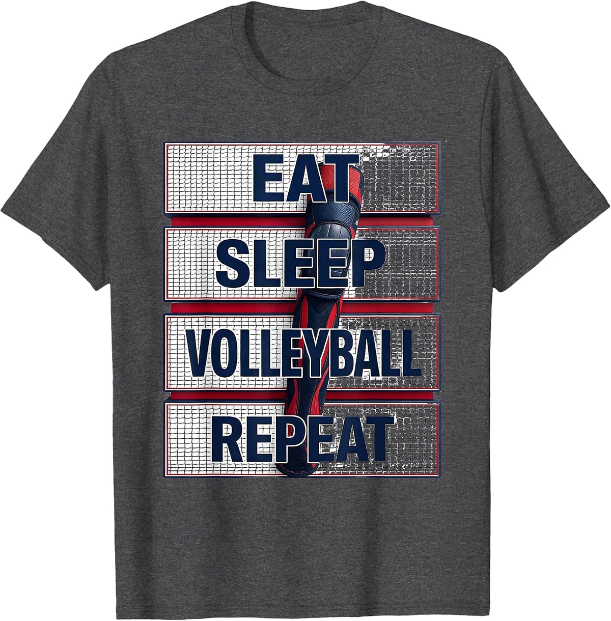 Eat Sleep Volleyball Repeat Funny Volleyball Player Sport T-Shirt - Dark Heather Grey