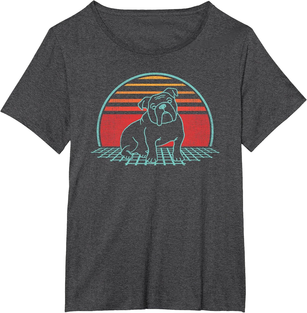 English Bulldog Lover Dog Owner Retro Vintage 80s Style T-Shirt - Dark Heather Grey