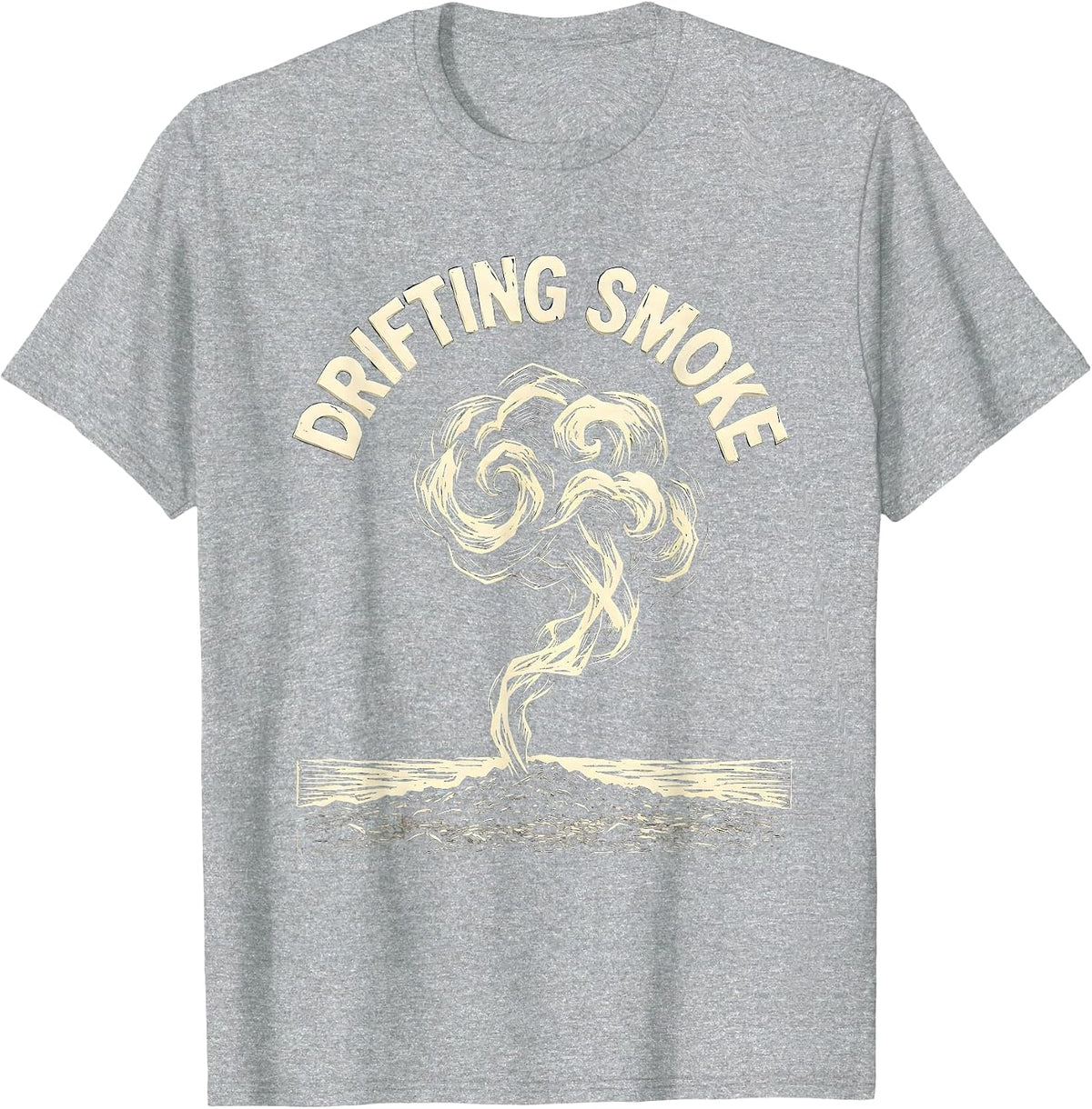 Men's Drifting Smoke Linocut Anime Manga Japanese Aesthetic Edgy T-Shirt - Heather Grey