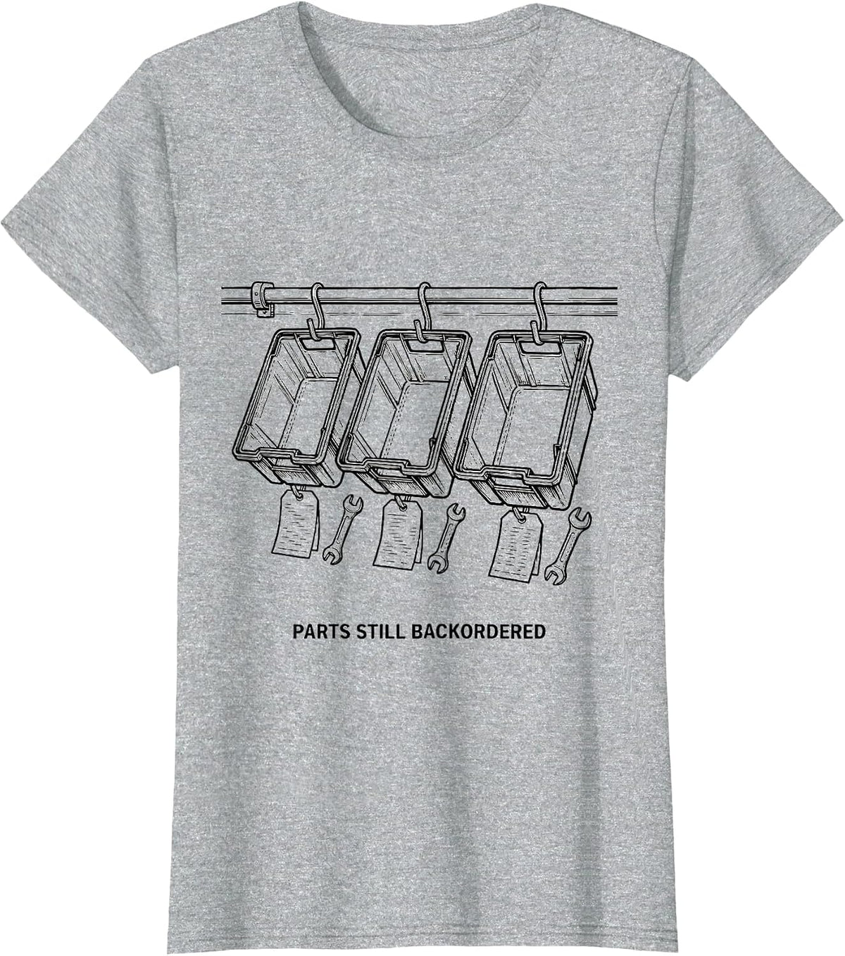 Women's PARTS STILL BACKORDERED Funny Mechanic Skeleton Auto Repair T-Shirt - Heather Grey