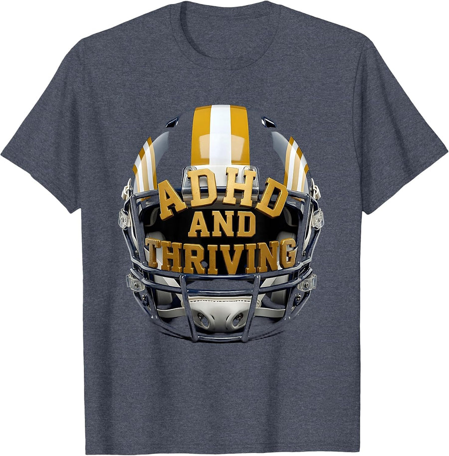 ADHD and Thriving Neurodiversity Awareness Design T-Shirt - Heather Blue