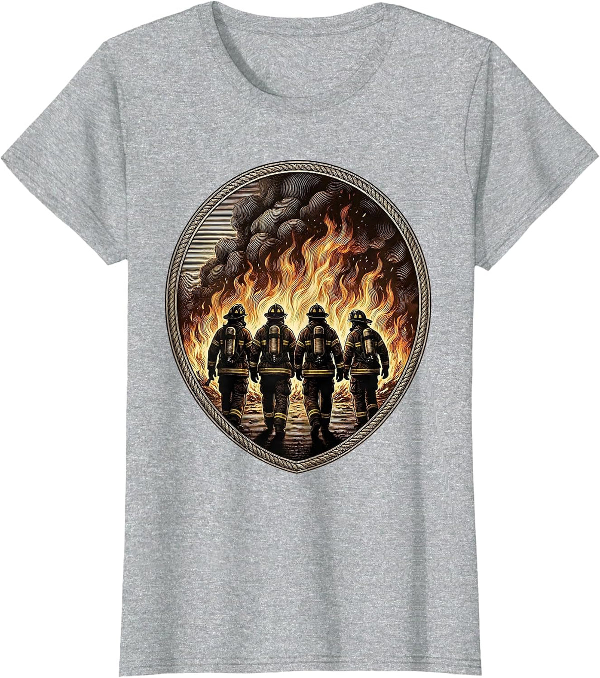 Firefighter Crew Walking Away From Inferno T-Shirt - Heather Grey