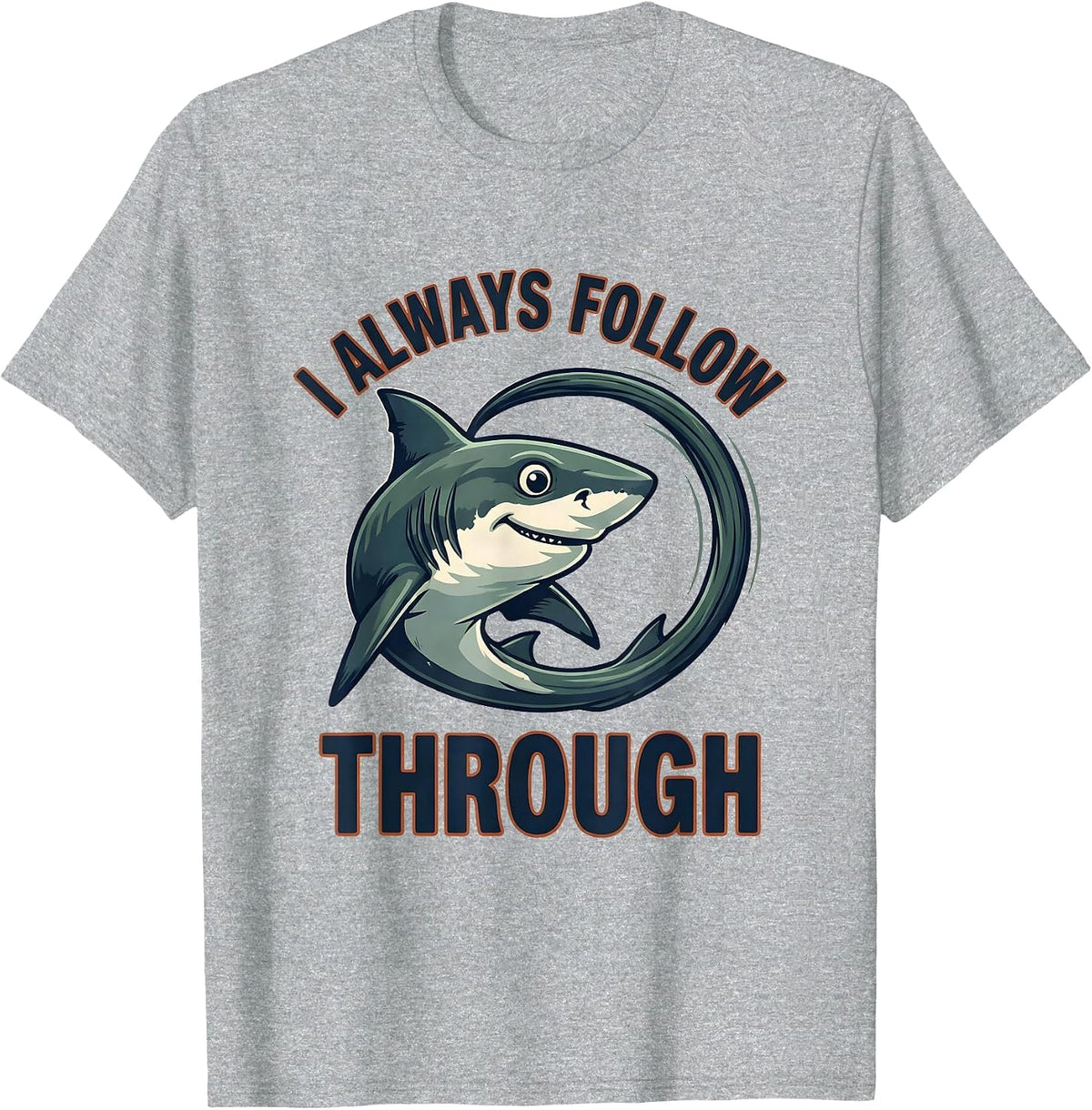 Men's I Always Follow Through Vintage Thresher Shark Ocean Animal T-Shirt - Heather Grey