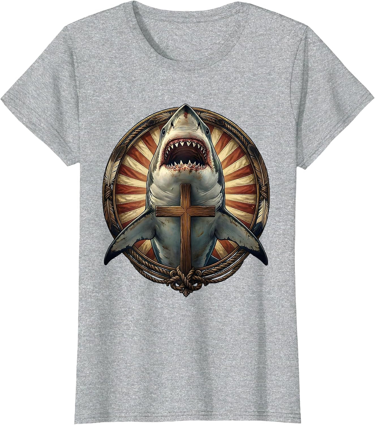 Women's Great White Shark Below the Surface Illustration T-Shirt - Heather Grey