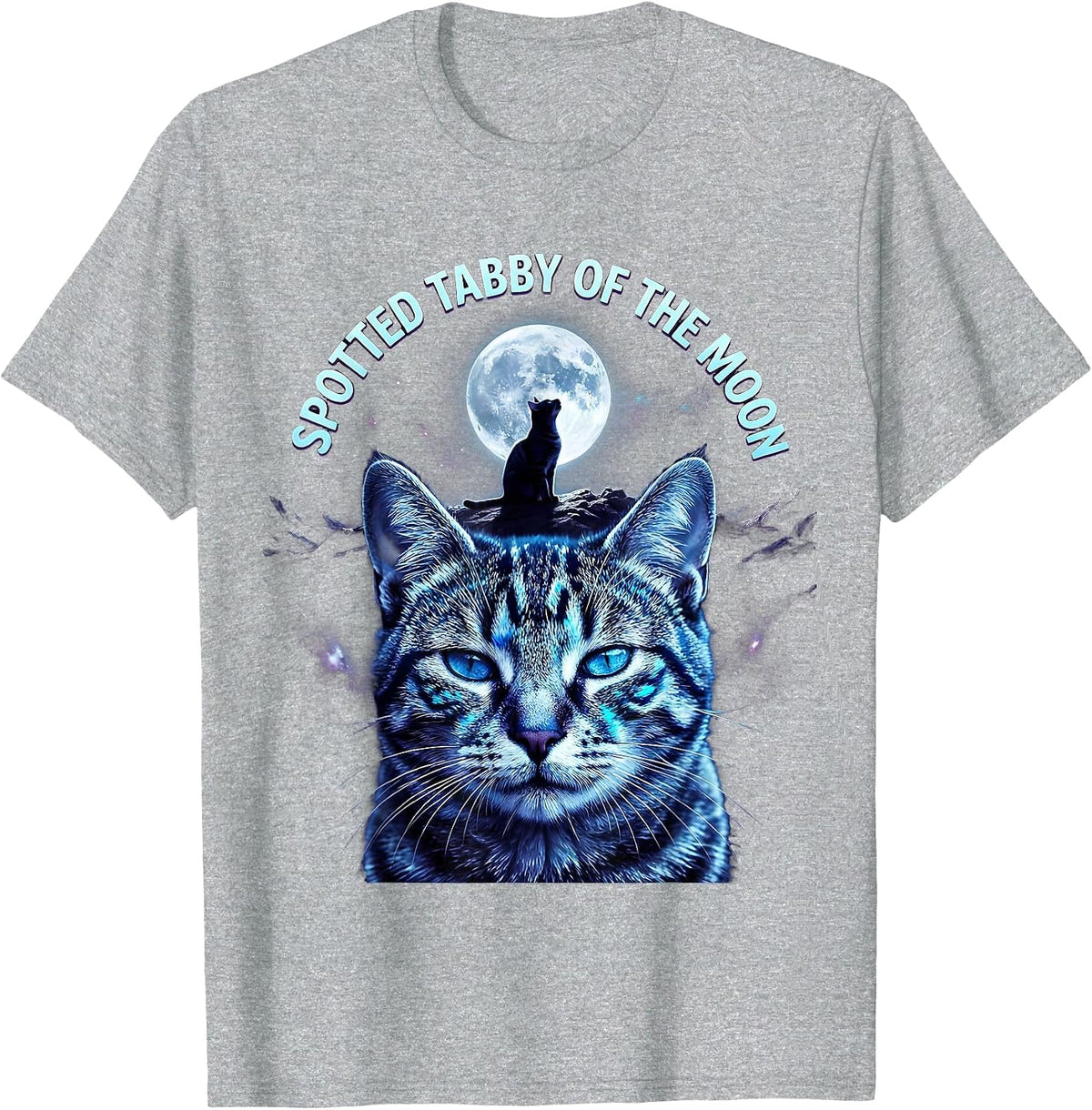 Men's Spotted Tabby Of The Moon Cosmic Cat Lover 90s Retro T-Shirt - Heather Grey