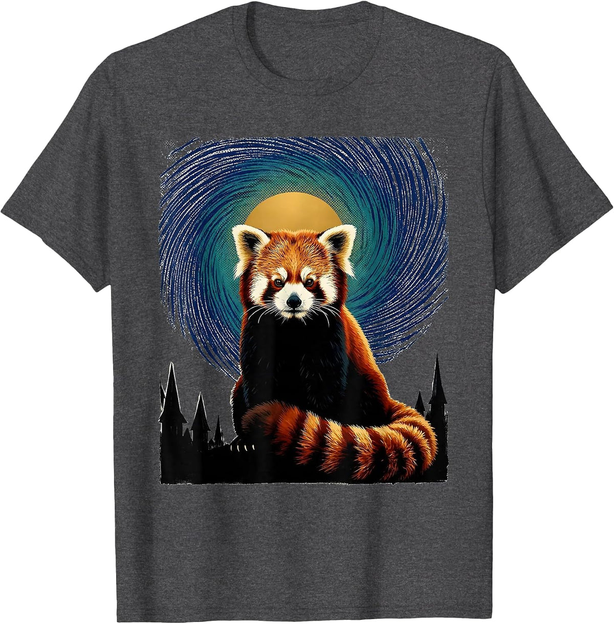 Red Panda Van Gogh Starry Night Animal Lover Art Meme T-Shirt - Dark Heather Grey