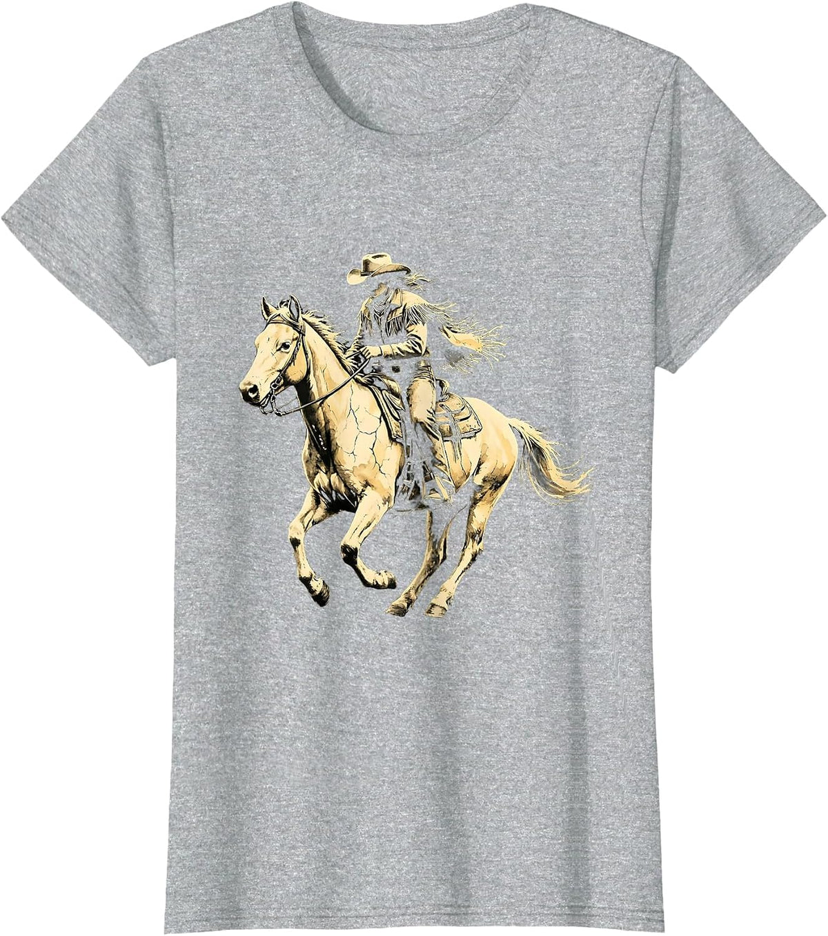 Cowgirl Silhouette Desert Sunset Rodeo Design T-Shirt - Heather Grey