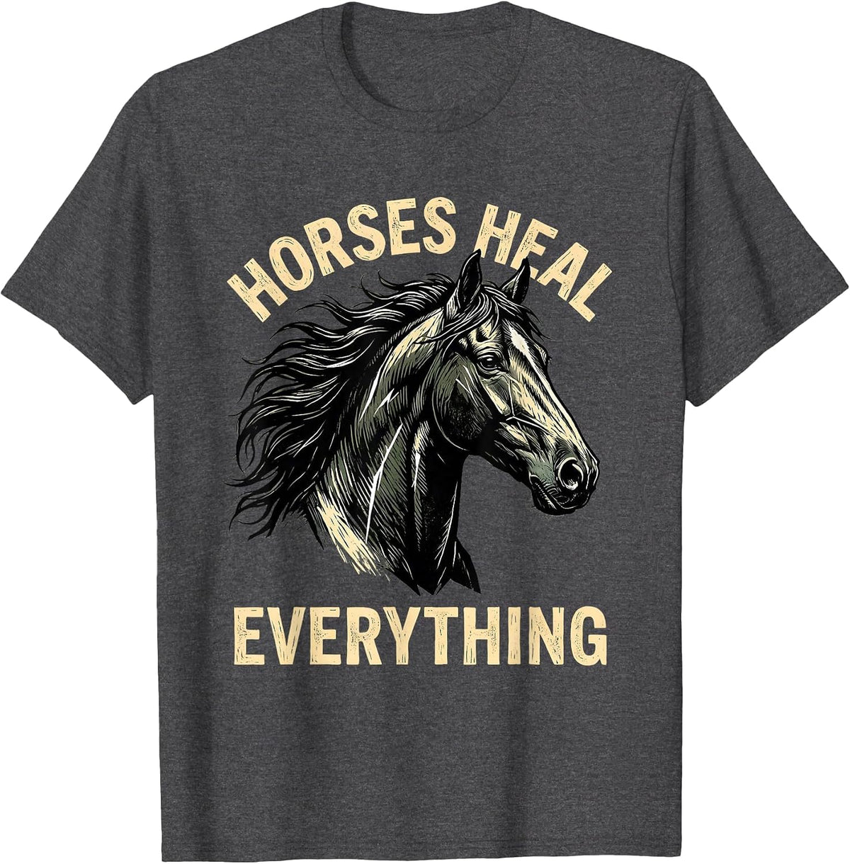 Men's Horses Heal Everything Equestrian Design T-Shirt - Dark Heather Grey