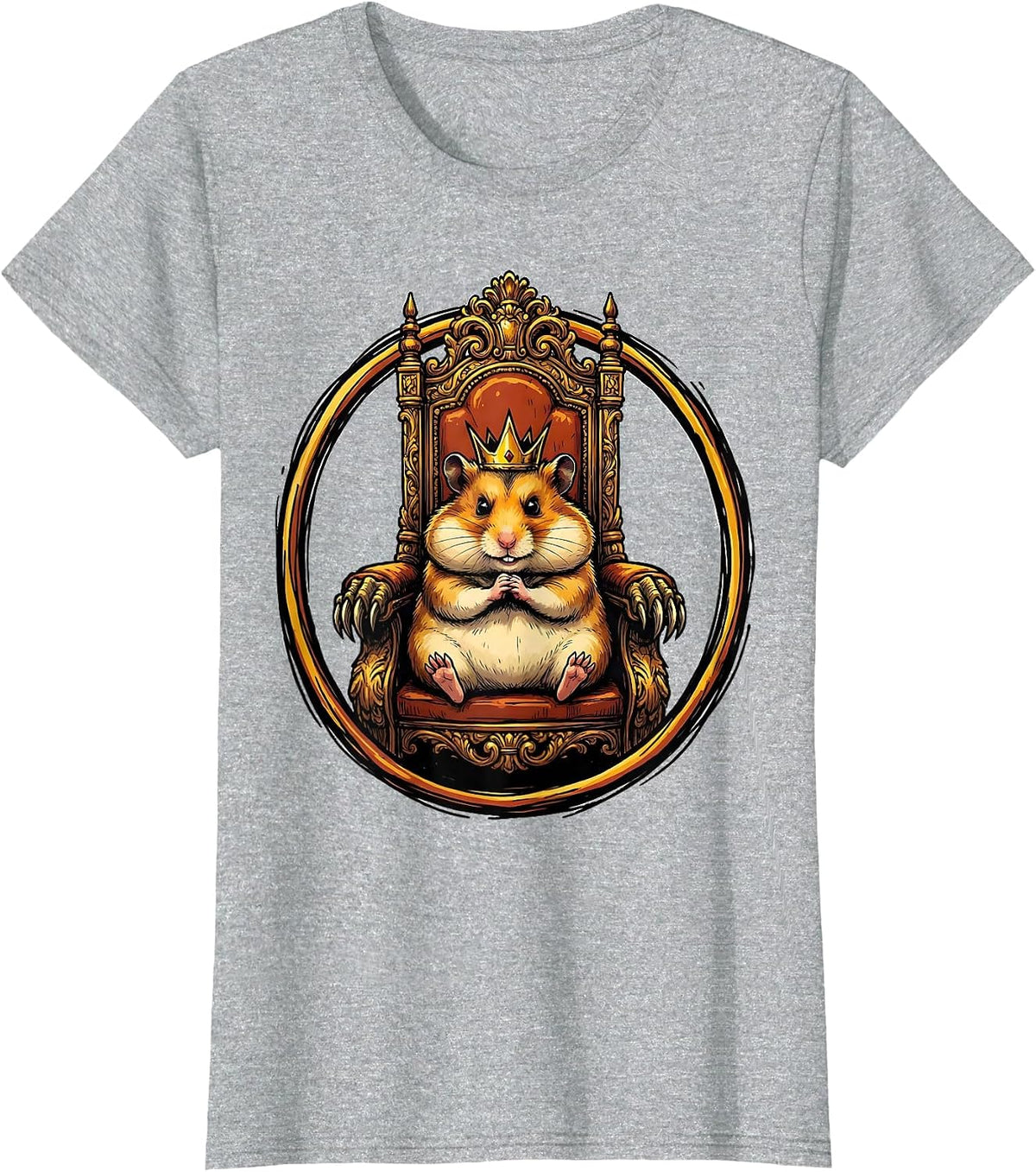 Evil Genius Hamster on an Oversized Throne T-Shirt - Heather Grey