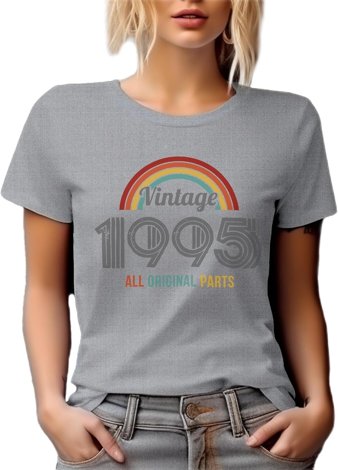 Vintage 1995, All Original Parts feat. a Rainbow Graphic Tshirt - Heather Grey