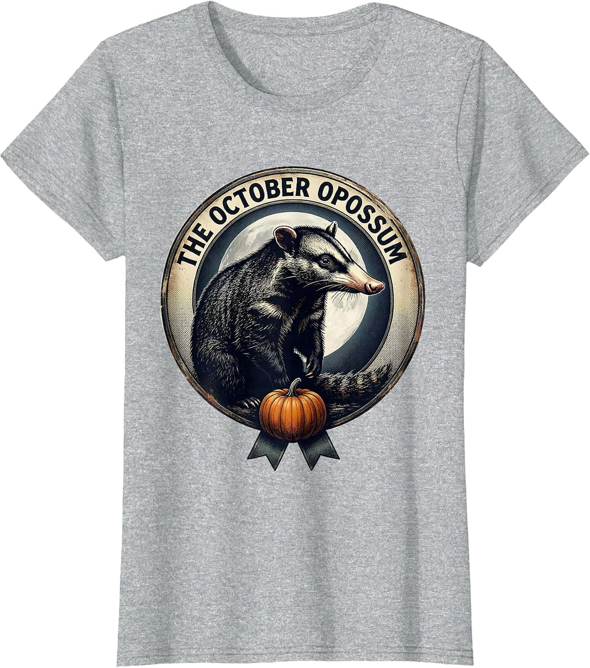 The October Opossum Vintage Opossum Halloween Spooky Moon T-Shirt - Heather Grey