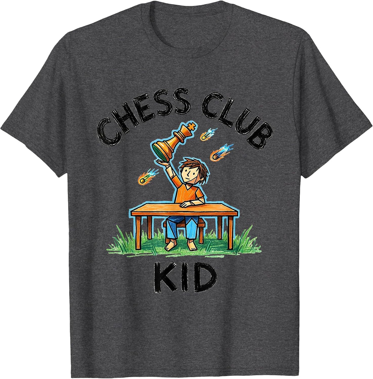 Men's Chess Club Kid Funny Chess Lover Kidcore Design T-Shirt - Dark Heather Grey