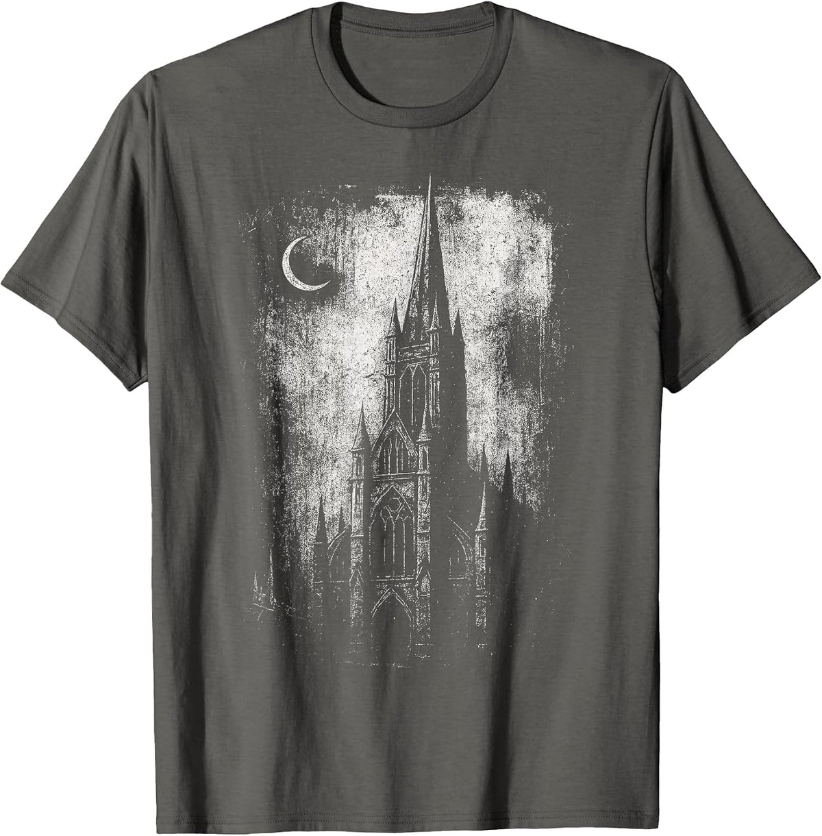 Gothic Cathedral Church Grunge Goth Dark Alt Aesthetic Art T-Shirt - Asphalt Grey