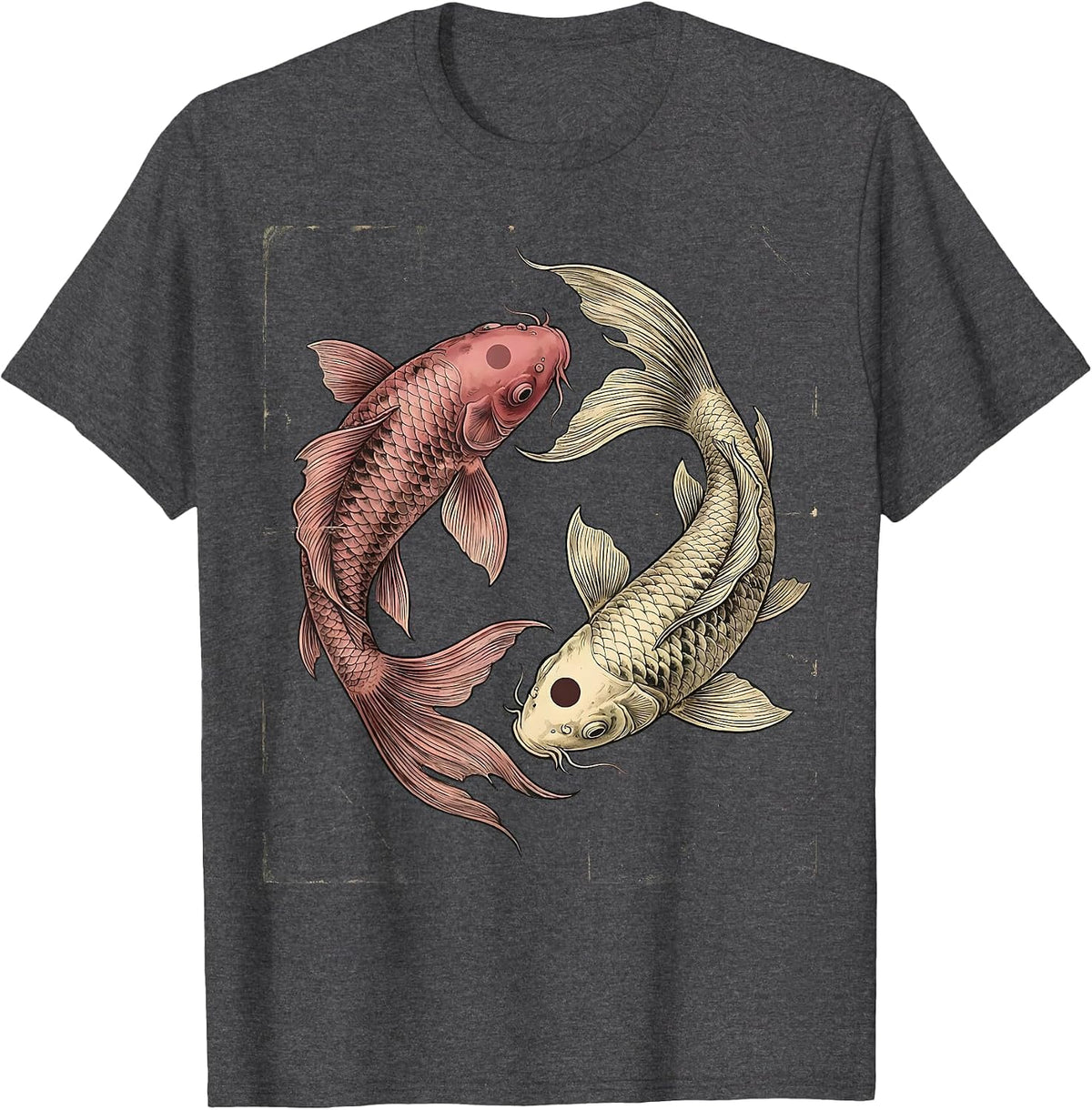 Men's Koi Fish Yin Yang Breast Cancer Awareness T-Shirt - Dark Heather Grey