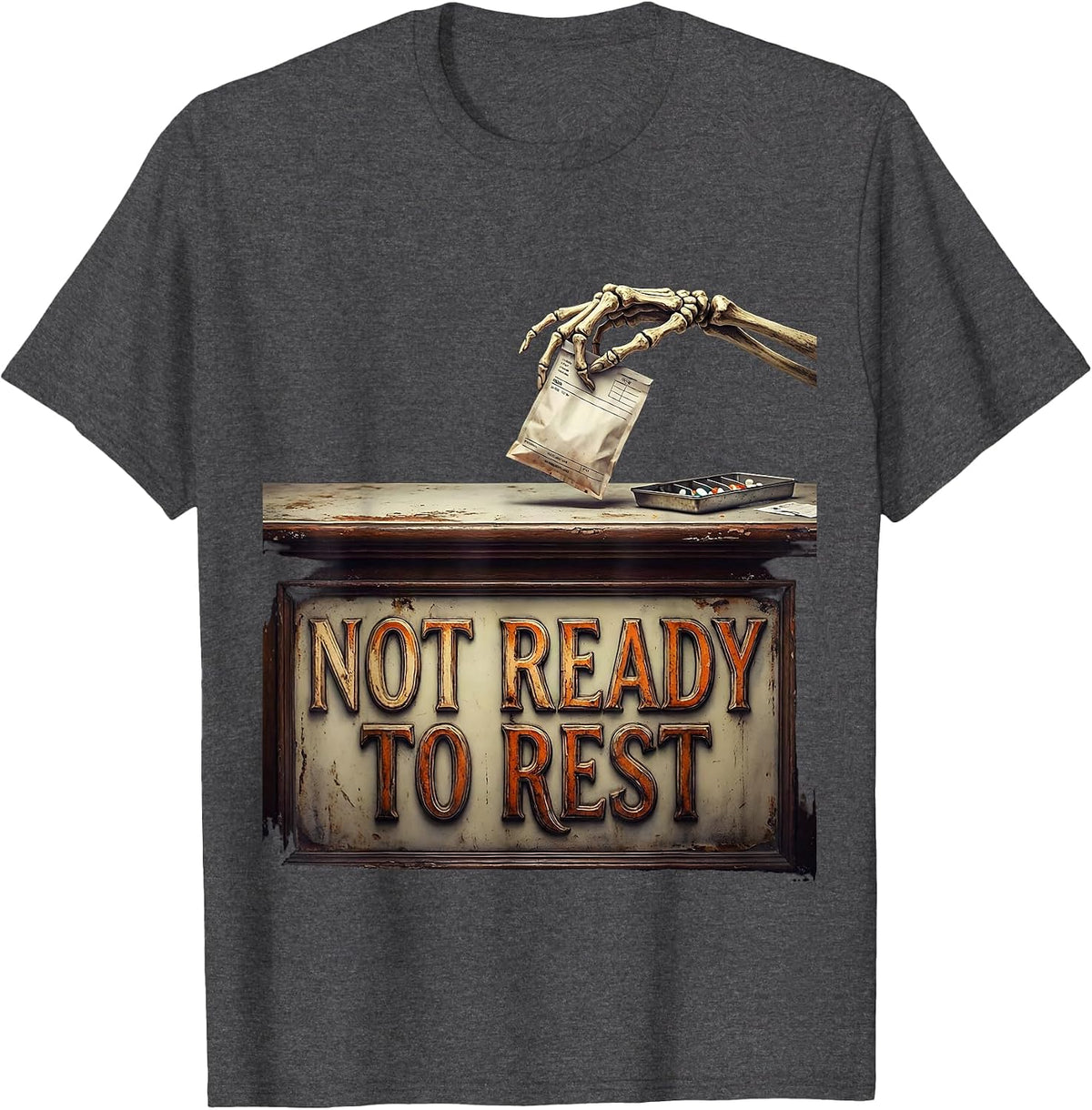 Not Ready To Rest Vintage Pharmacy Technician Halloween T-Shirt - Dark Heather Grey