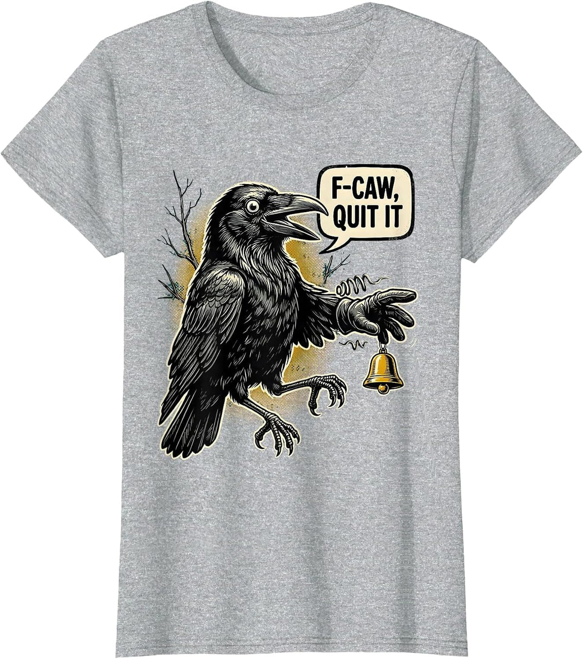F-Caw, Quit It Retro Cartoon Crow Bird Lover Dark Humor T-Shirt - Heather Grey