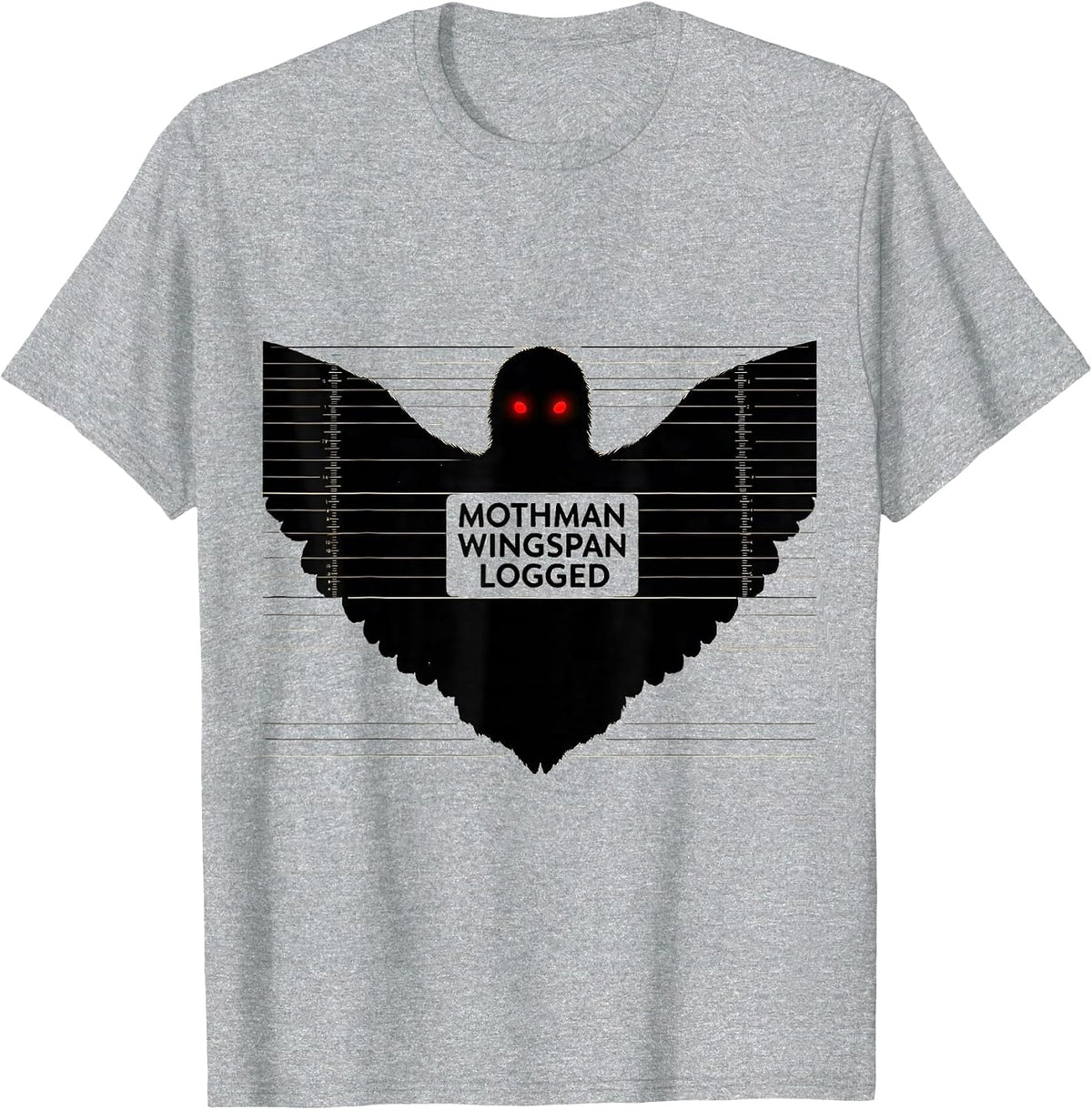 Men's Mothman Wingspan Logged Cryptid Folklore Horror Humor T-Shirt - Heather Grey