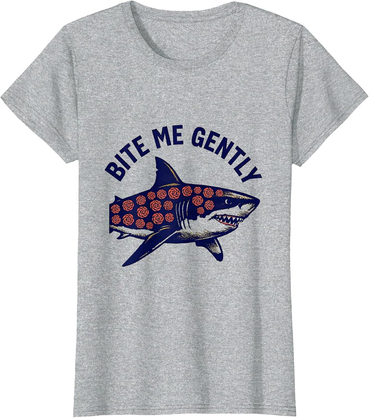 Bite Me Gently Funny Shark Lover Ocean Wildlife Humor T-Shirt - Heather Grey