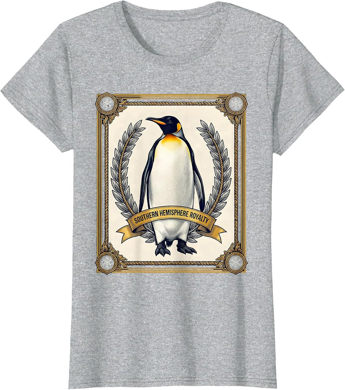 Women's Southern Hemisphere Royalty Penguin Design T-Shirt - Heather Grey