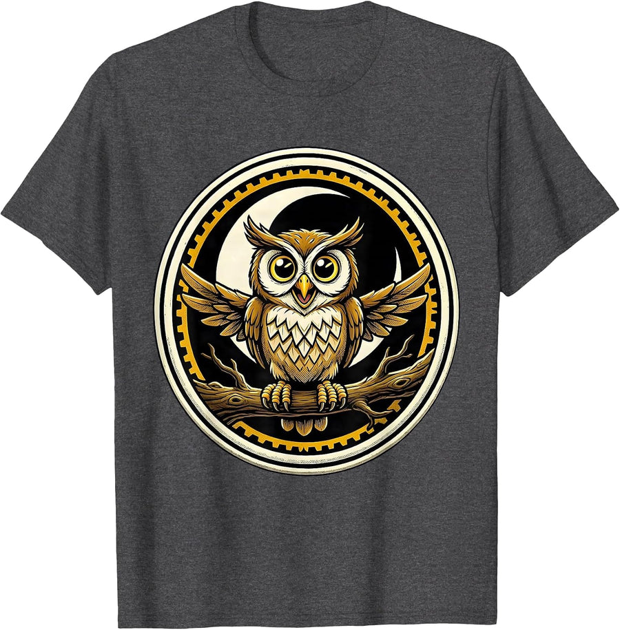 Men's Halloween Town Owl on Branch Crescent Moon T-Shirt - Dark Heather Grey
