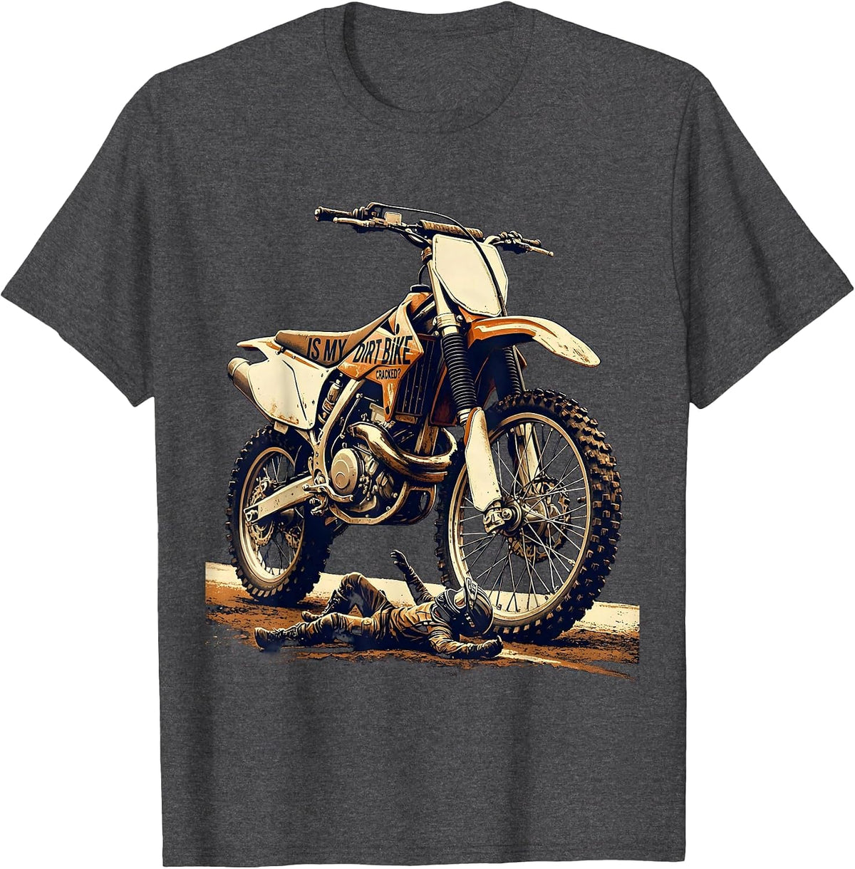 Men's Is My Dirt Bike Cracked Vintage Funny Motocross Dirt Bike T-Shirt - Dark Heather Grey