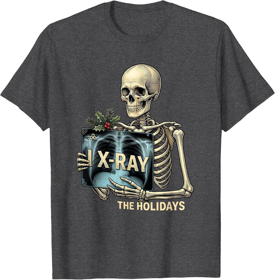 Men's I X-Ray The Holidays Funny Radiology Tech Skeleton Xray T-Shirt - Dark Heather Grey