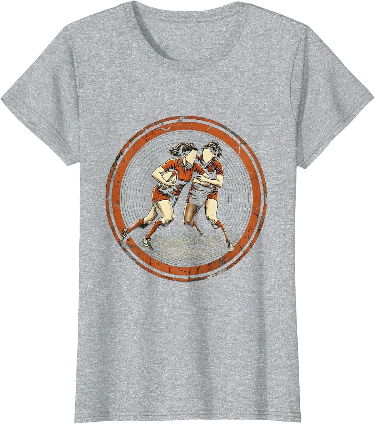 Rugby Contact Clash Graphic Design T-Shirt - Heather Grey