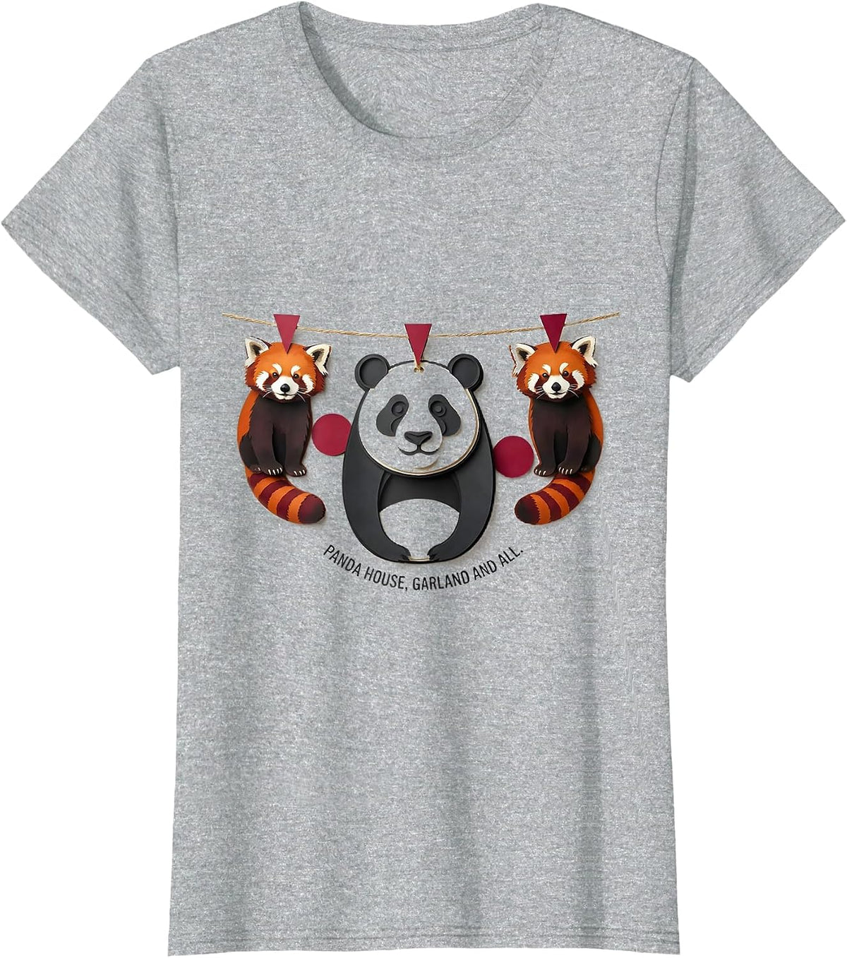 Women's Panda House Garland And All Cute Animal Lover Gift T-Shirt - Heather Grey