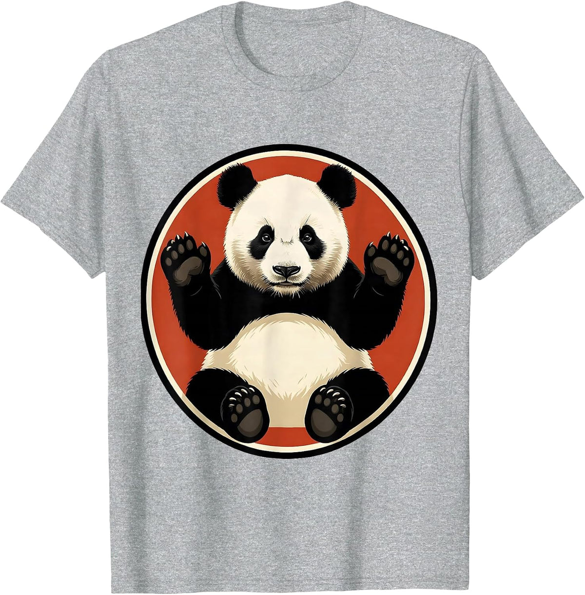 Men's Panda Waving Badge Cute Animal Lover Gift T-Shirt - Heather Grey