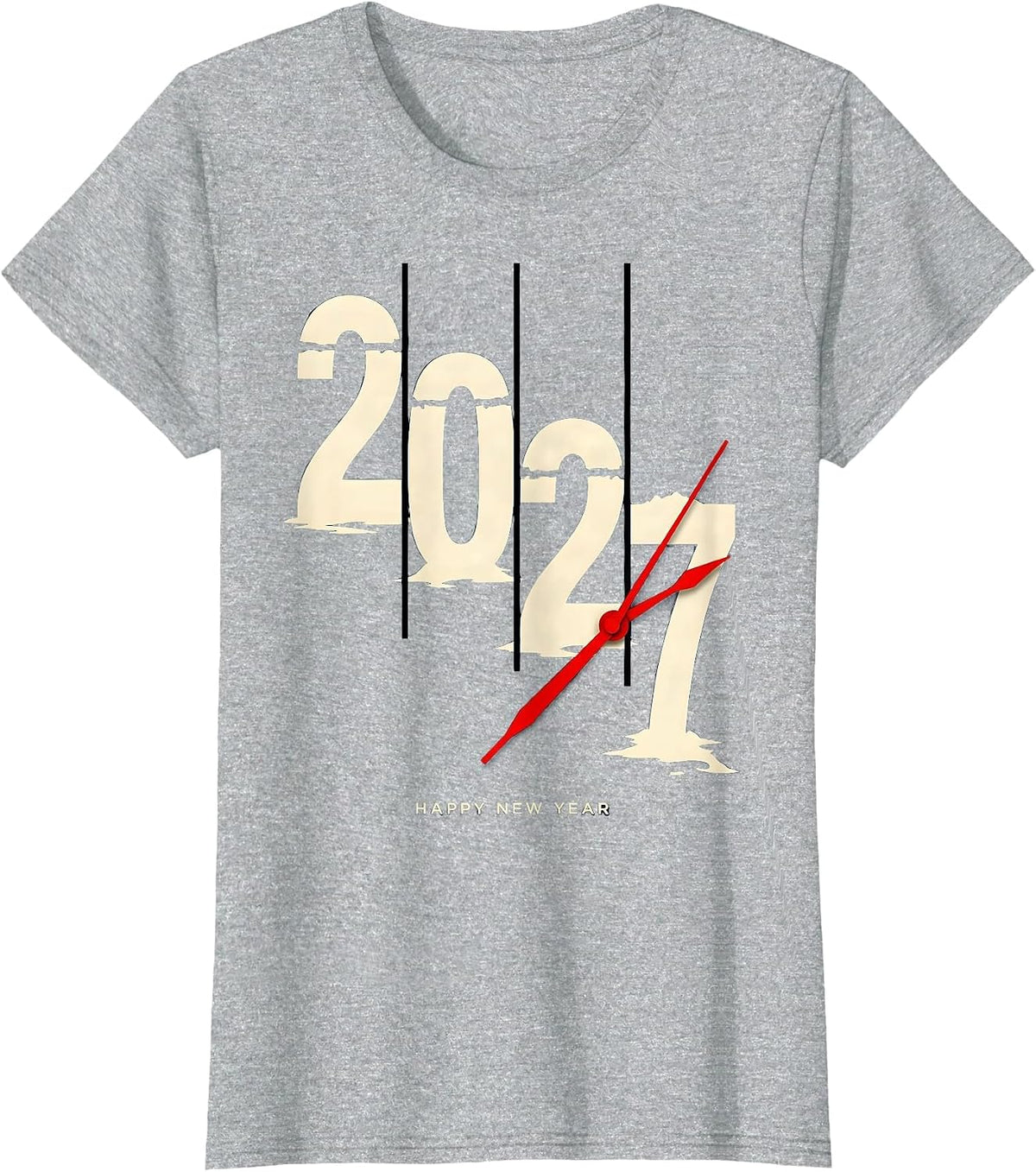 Happy New Year 2027 Stencil Graphic Novelty Party Wear T-Shirt - Heather Grey