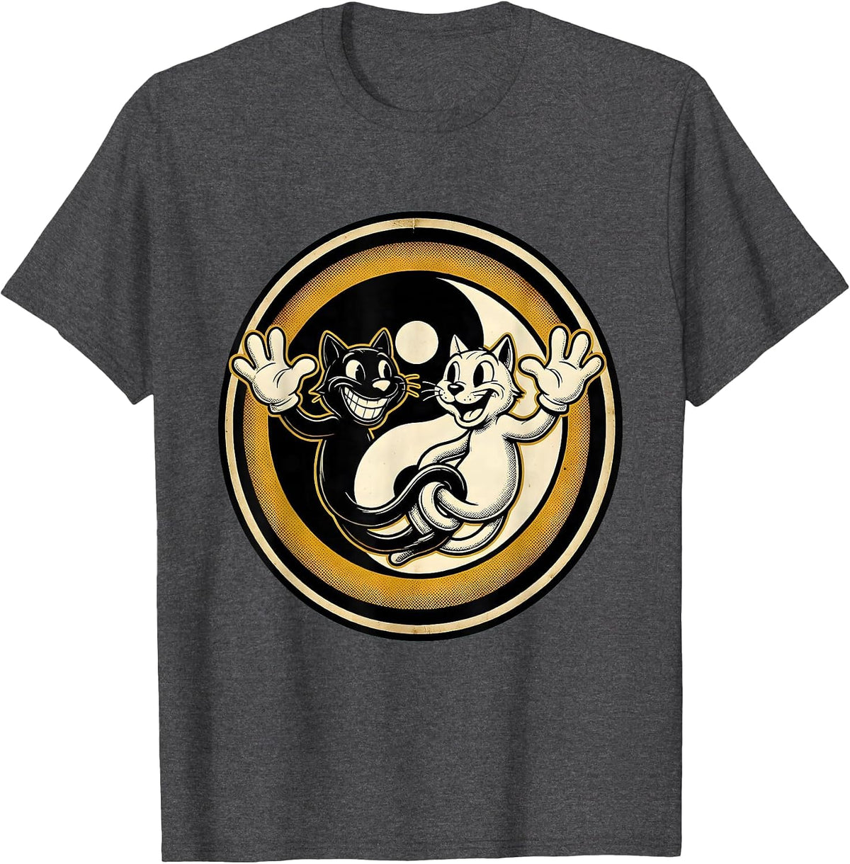 Karma Is A Cat Yin Yang Silhouette Design T-Shirt - Dark Heather Grey
