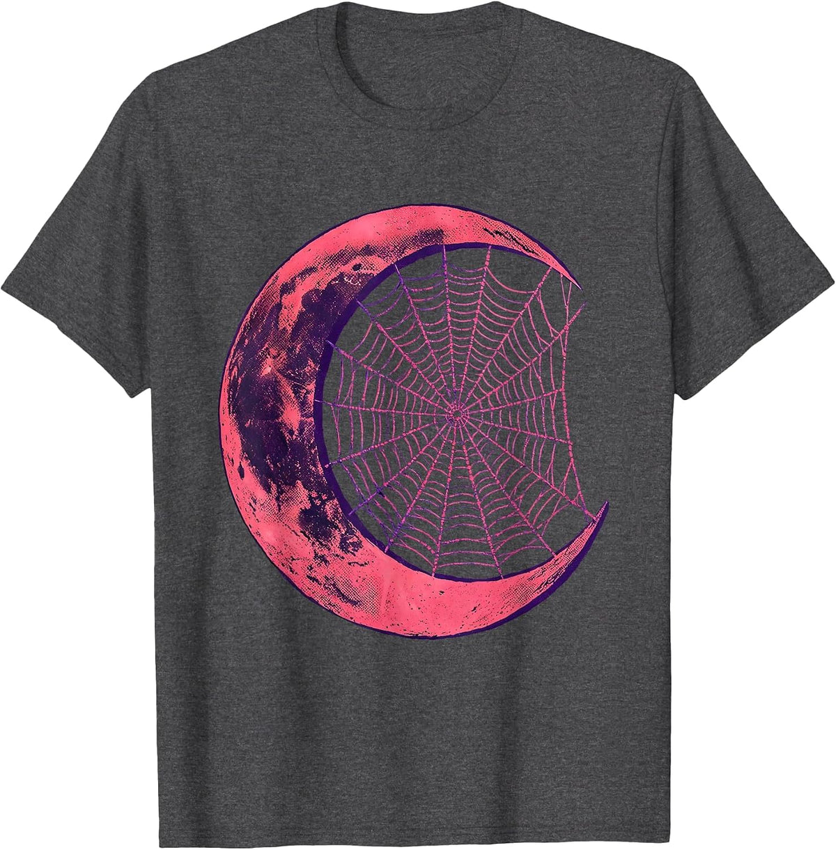 Spider Web Crescent Moon Punk Gothic Art Design T-Shirt - Dark Heather Grey