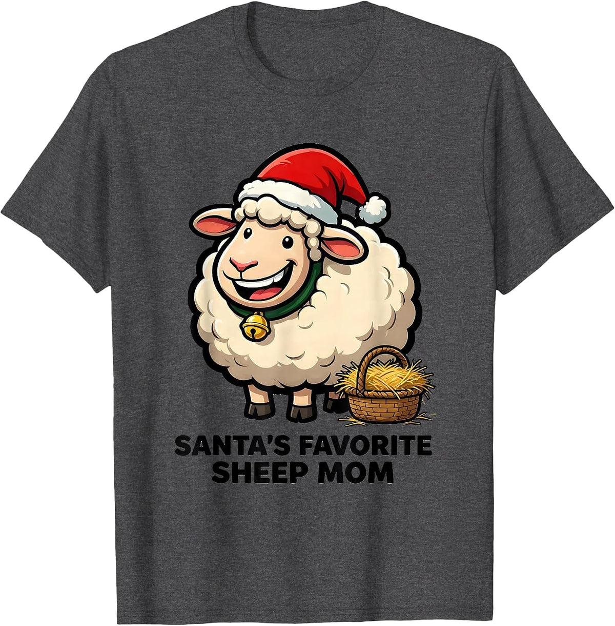 Santa's Favorite Sheep Mom Funny Cartoon Christmas Farm T-Shirt - Dark Heather Grey