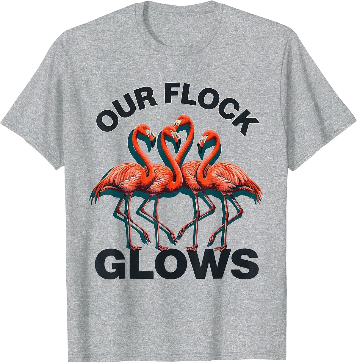 Men's Our Flock Glows Funny Flamingo Lover Novelty T-Shirt - Heather Grey
