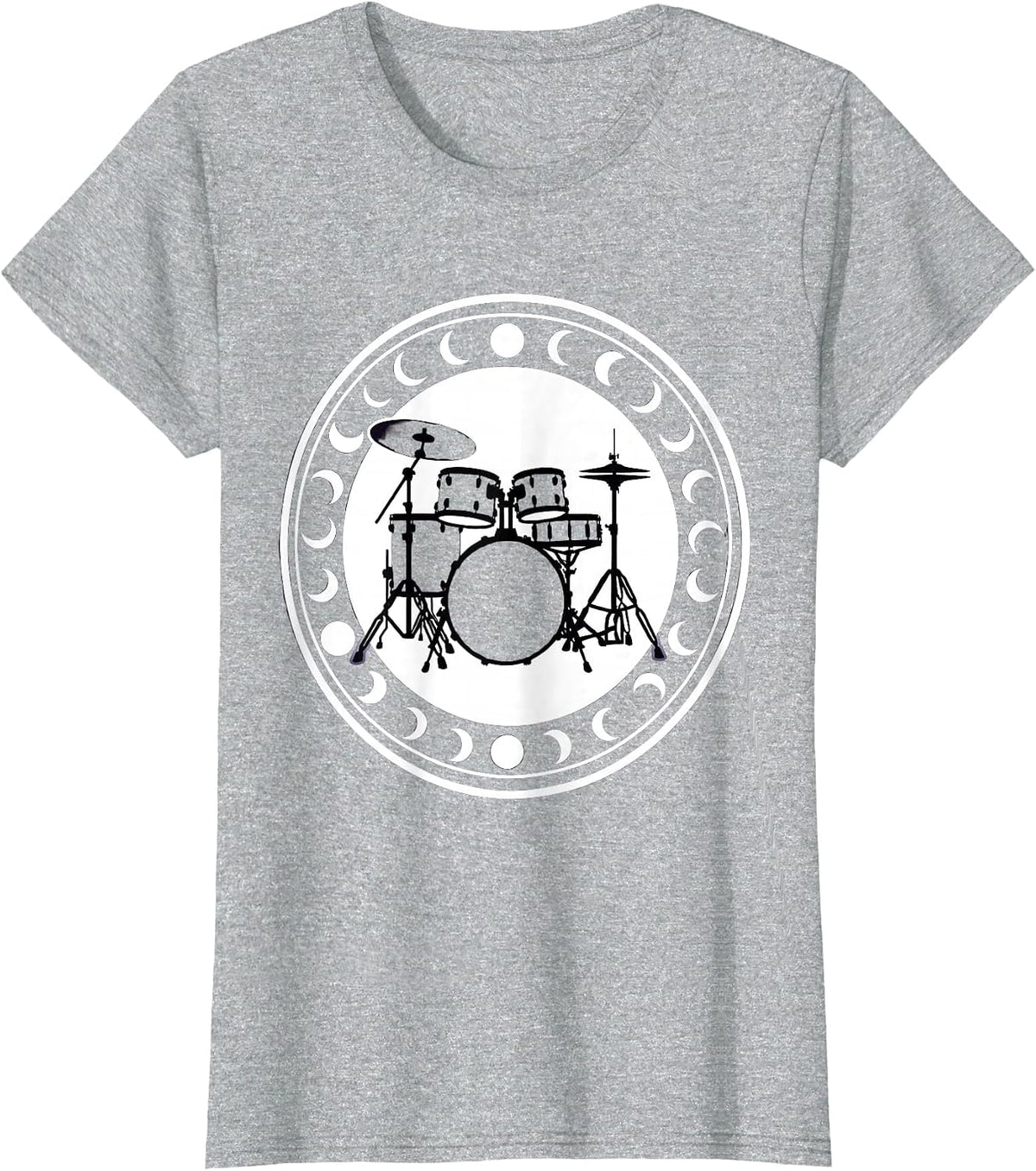 Drum Kit Crescent Moon Celestial Musician Design T-Shirt - Heather Grey