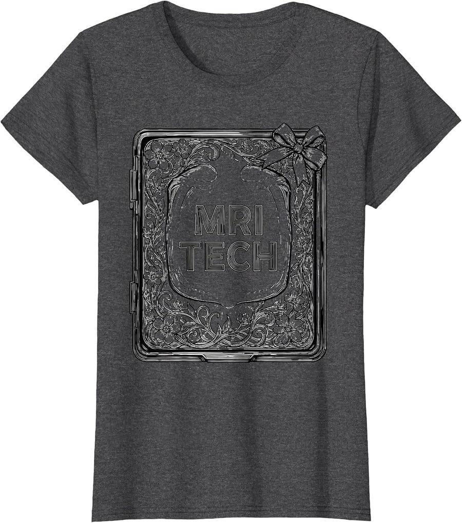 Women's MRI TECH Cute Radiology Tech Coquette Playful Pride T-Shirt - Dark Heather Grey