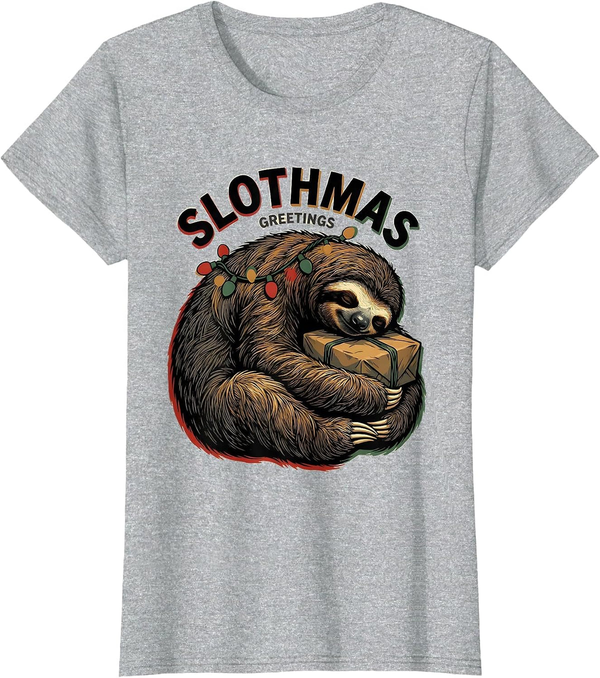 Women's Slothmas Greetings Funny Sloth Lover Christmas Pajama Gift T-Shirt - Heather Grey